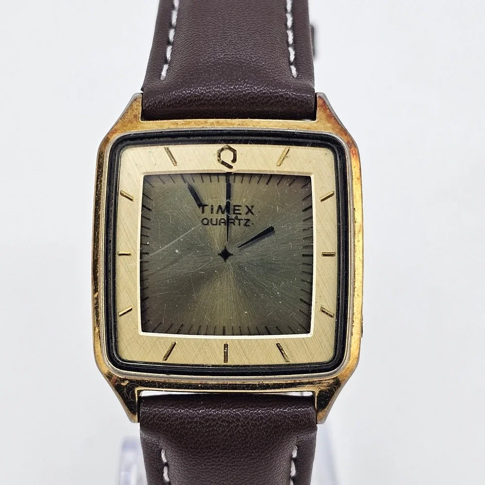 VTG‎ Timex Illusion Digital Men Watch 28MM New Brown Leather Bands New Battery